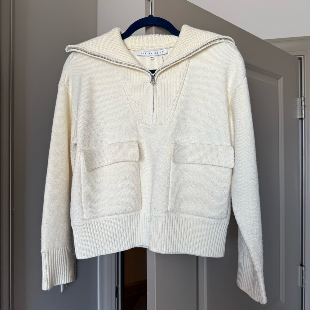 English Factory Cream Quarter Zip Knit Sweater Oversized